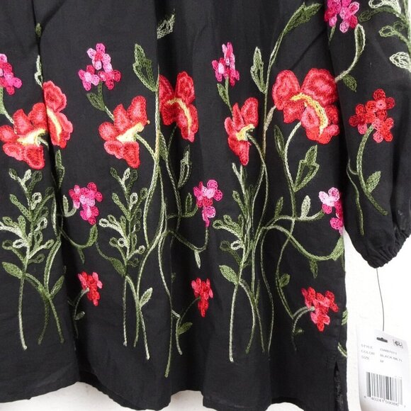 Calessa Embroidered Tunic Top Women's Size M Black Baby Doll Flowy Lined Boho - Picture 3 of 11